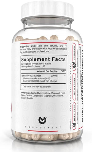 Purefinity Tart Cherry Capsules – Max Strength 3000mg – 180 Vegetarian Capsules (6 - Month Supply) - Vitamen Store