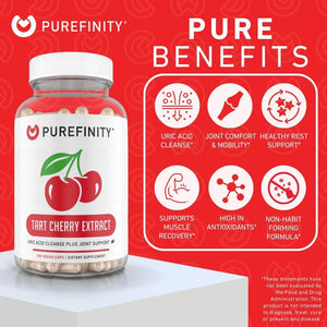 Purefinity Tart Cherry Capsules – Max Strength 3000mg – 180 Vegetarian Capsules (6 - Month Supply) - Vitamen Store