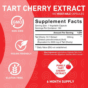 Purefinity Tart Cherry Capsules – Max Strength 3000mg – 180 Vegetarian Capsules (6 - Month Supply) - Vitamen Store