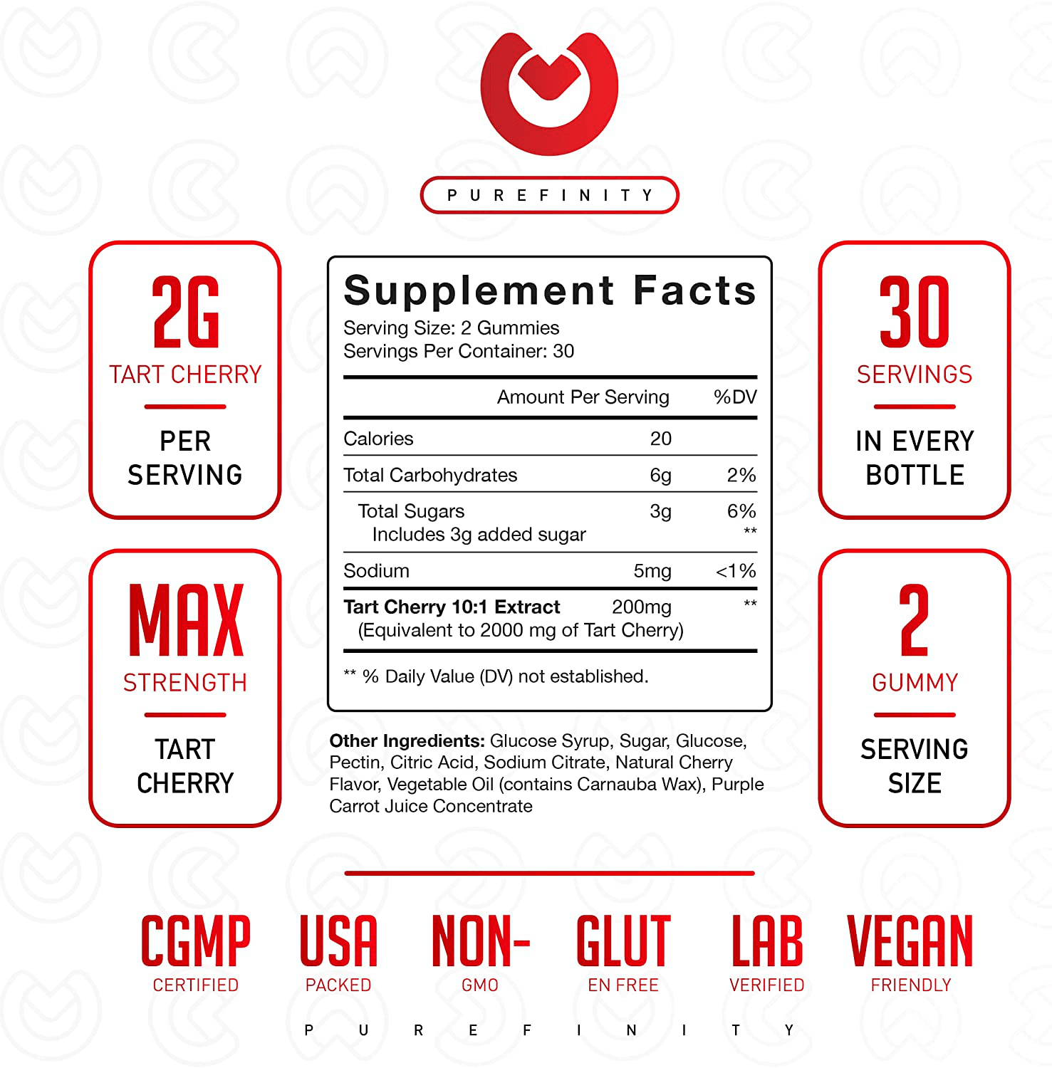 Purefinity Tart Cherry Gummies – RawTart Cherry Extract Gummy Alternative to Tart Cherry Capsules, Juice, Pills - Advanced Uric Acid Cleanse, Powerful Antioixidant w/ Joint Support - 60 Vegan Gummies - Vitamen Store