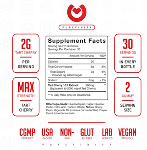 Purefinity Tart Cherry Gummies – RawTart Cherry Extract Gummy Alternative to Tart Cherry Capsules, Juice, Pills - Advanced Uric Acid Cleanse, Powerful Antioixidant w/ Joint Support - 60 Vegan Gummies - Vitamen Store
