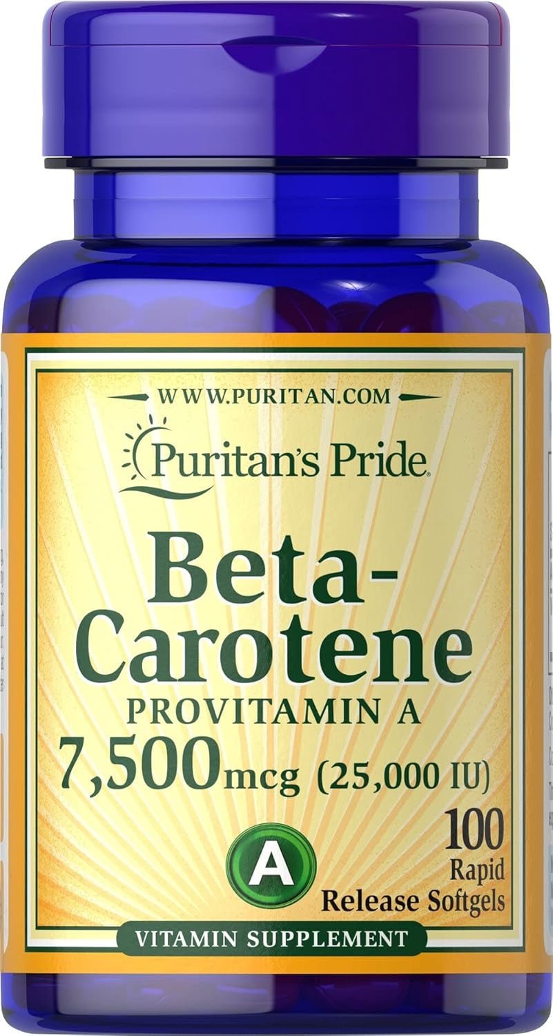 Puritan'S Pride Beta Carotene Provitamin a 7,500Mcg (25,000 IU), 100 Day Supply, 100 Rapid Release Softgels - Vitamen Store
