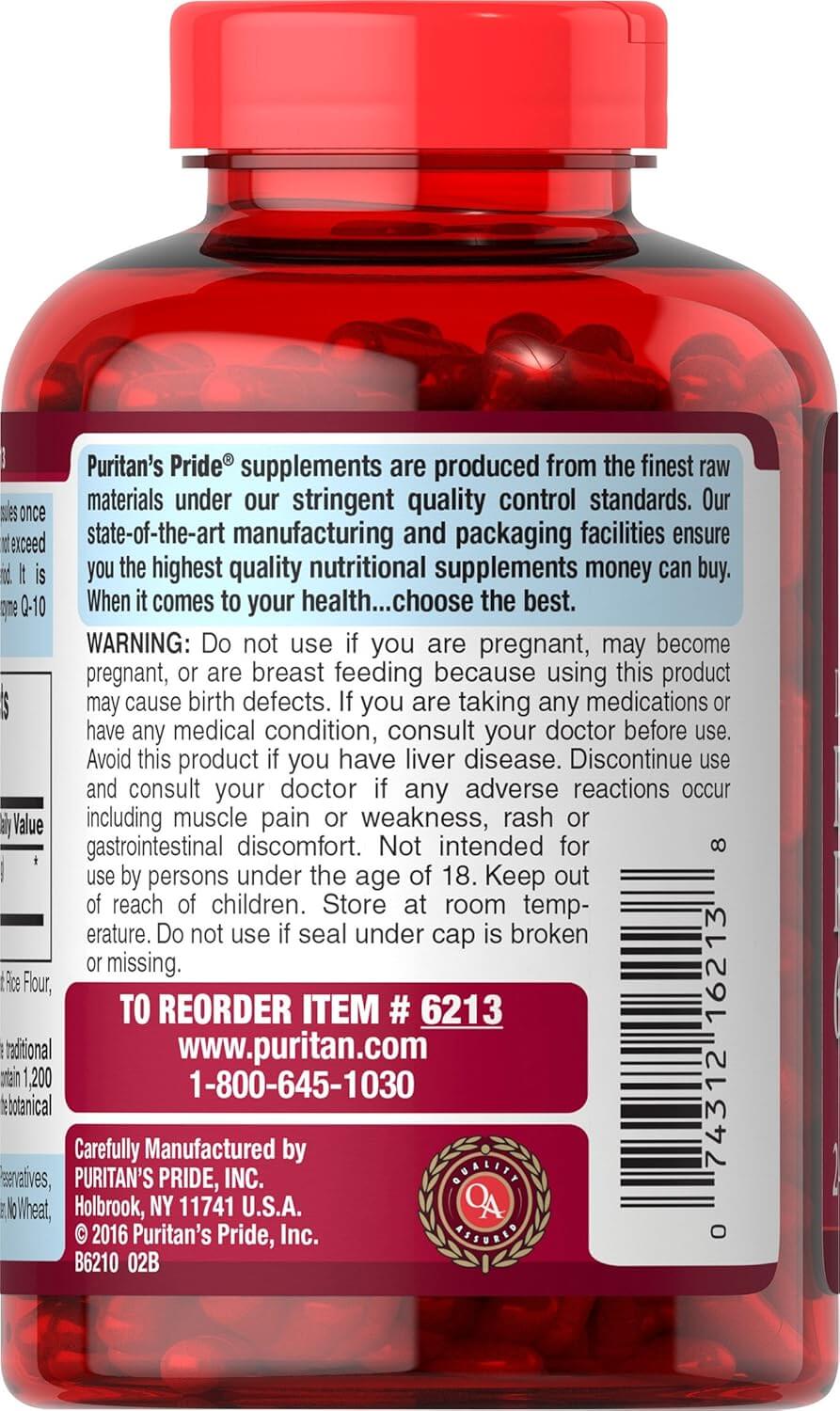 Puritans Pride Red Yeast Rice 600 mg Capsules, 240 Count - Vitamen Store