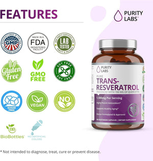 Purity Labs Pure Organic Trans - Resveratrol – Vegan – 90 Capsules - Vitamen Store