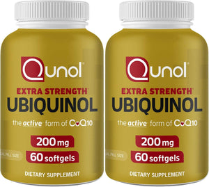 Qunol Ubiquinol Coq10 200Mg Softgels, Powerful Antioxidant for Heart and Vascular Health, Essential for Energy Production, Natural Supplement Active Form of Coq10, 120 Softgels (60 Count, Pack of 2) - Vitamen Store