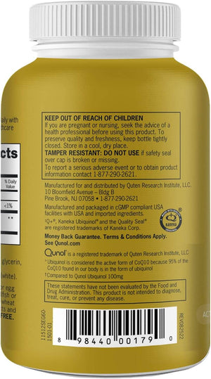 Qunol Ubiquinol Coq10 200Mg Softgels, Powerful Antioxidant for Heart and Vascular Health, Essential for Energy Production, Natural Supplement Active Form of Coq10, 120 Softgels (60 Count, Pack of 2) - Vitamen Store