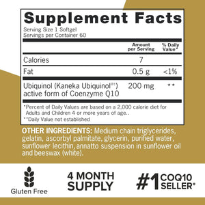 Qunol Ubiquinol Coq10 200Mg Softgels, Powerful Antioxidant for Heart and Vascular Health, Essential for Energy Production, Natural Supplement Active Form of Coq10, 120 Softgels (60 Count, Pack of 2) - Vitamen Store