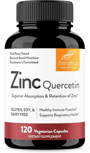 Sandhu’s Zinc Quercetin – 120 Vegetarian Capsules, Zinc & Quercetin Formula – Gluten, Soy & Dairy - Free - Vitamen Store