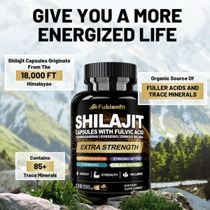 Shilajit Capsules - Premium Shilajit for Men - with Ashwagandha Ginseng and More Fulvic Acid for Men/Women - 120 Capsules - Vitamen Store