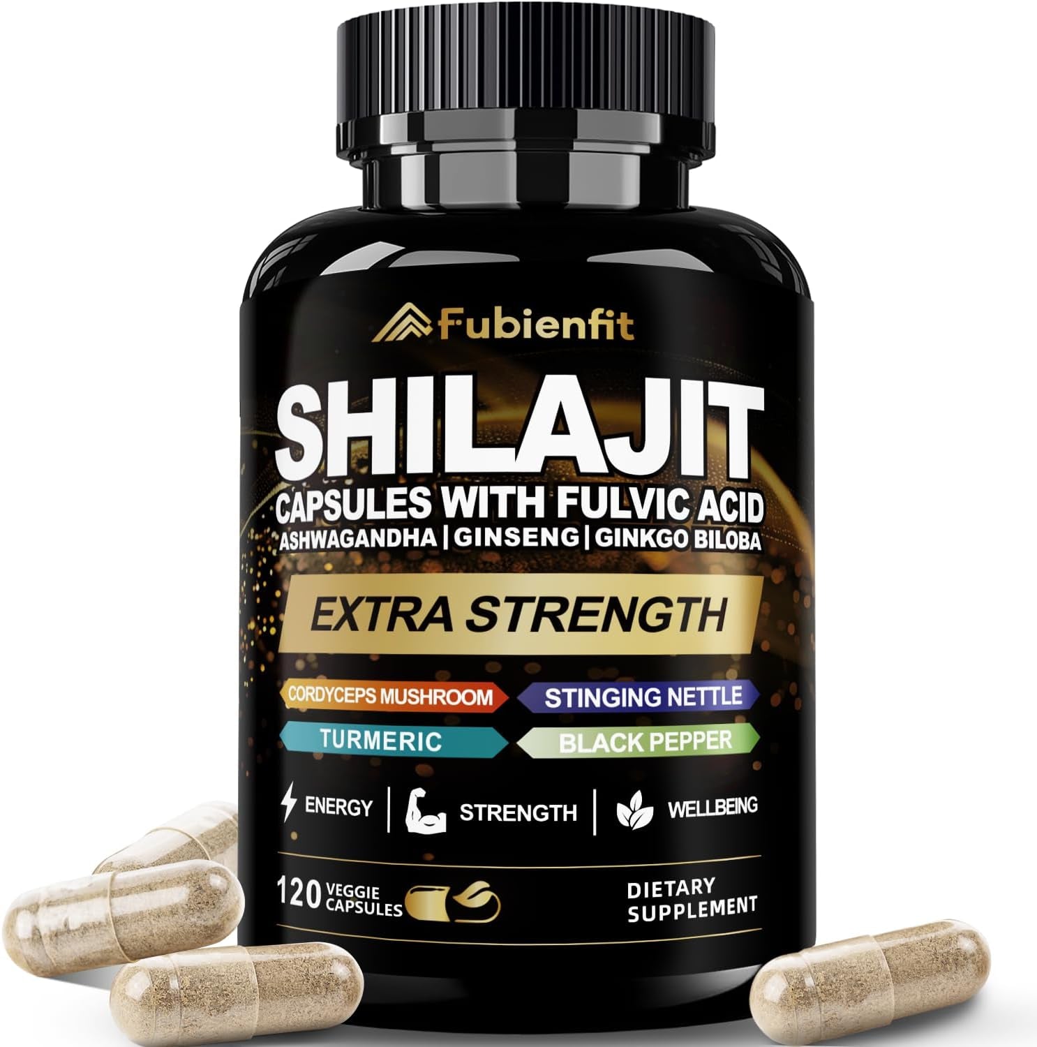 Shilajit Capsules - Premium Shilajit for Men - with Ashwagandha Ginseng and More Fulvic Acid for Men/Women - 120 Capsules - Vitamen Store