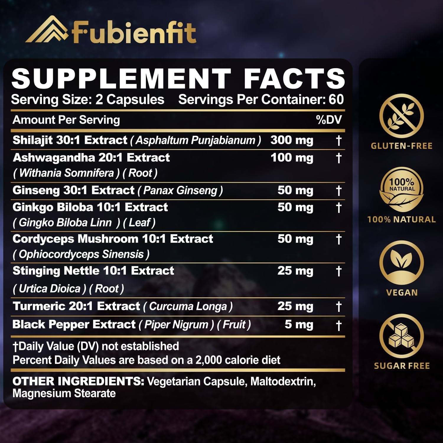 Shilajit Capsules - Premium Shilajit for Men - with Ashwagandha Ginseng and More Fulvic Acid for Men/Women - 120 Capsules - Vitamen Store