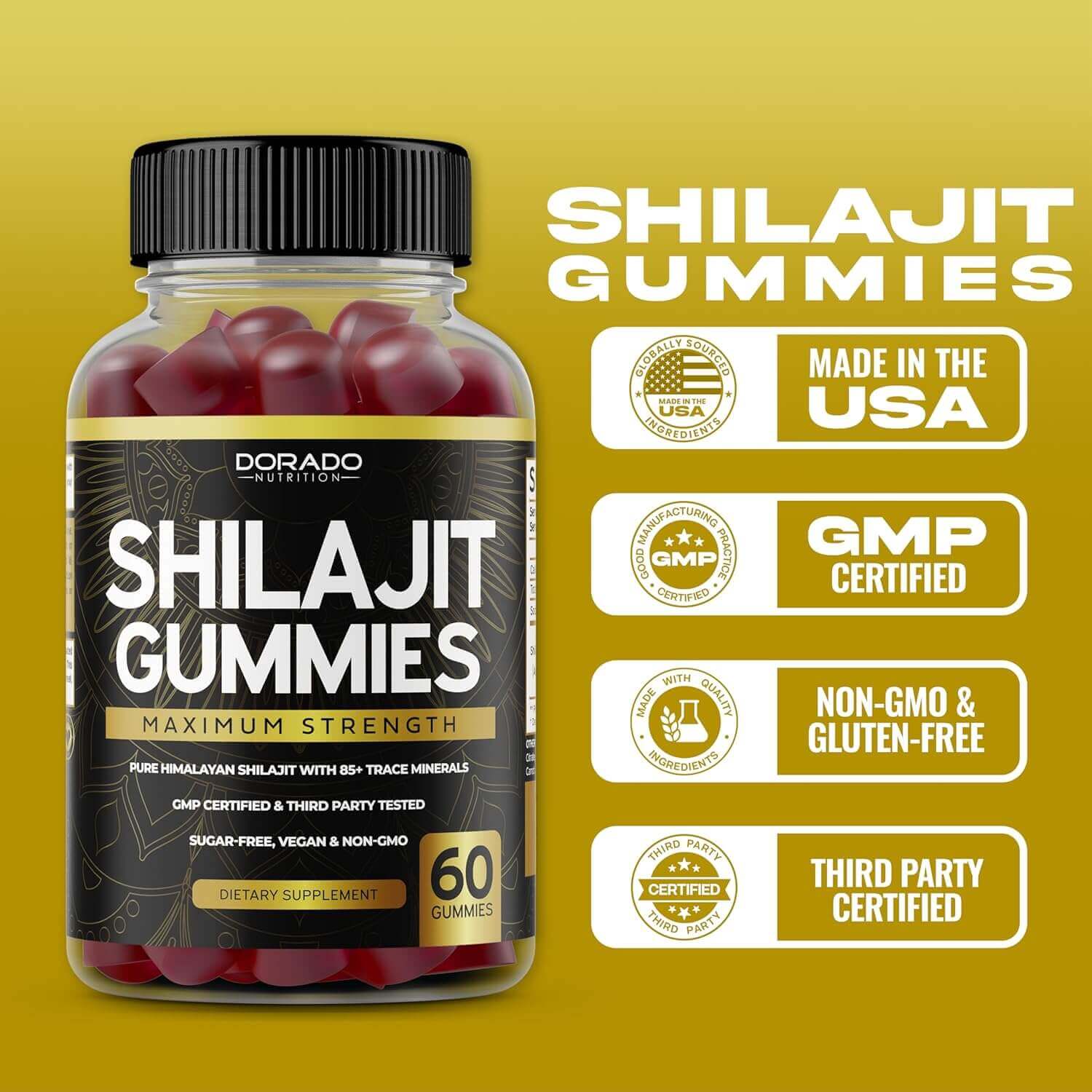 Shilajit Gummies 1000 mg - Pure Himalayan Gold Grade with 85+ Trace Minerals & Fulvic Acid - Energy & Immune Support for Men & Women - Vegan, USA - Made, Third - Party Tested - Vitamen Store