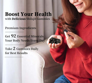 Shilajit Gummies with Ashwagandha, Turmeric - Organic, Zero Sugar & Vegan - Friendly Himalayan Shilajit for Men & Women - Energy, Calm Cosrtisol, Sleep, Immune Support & Overall Health - Vitamen Store