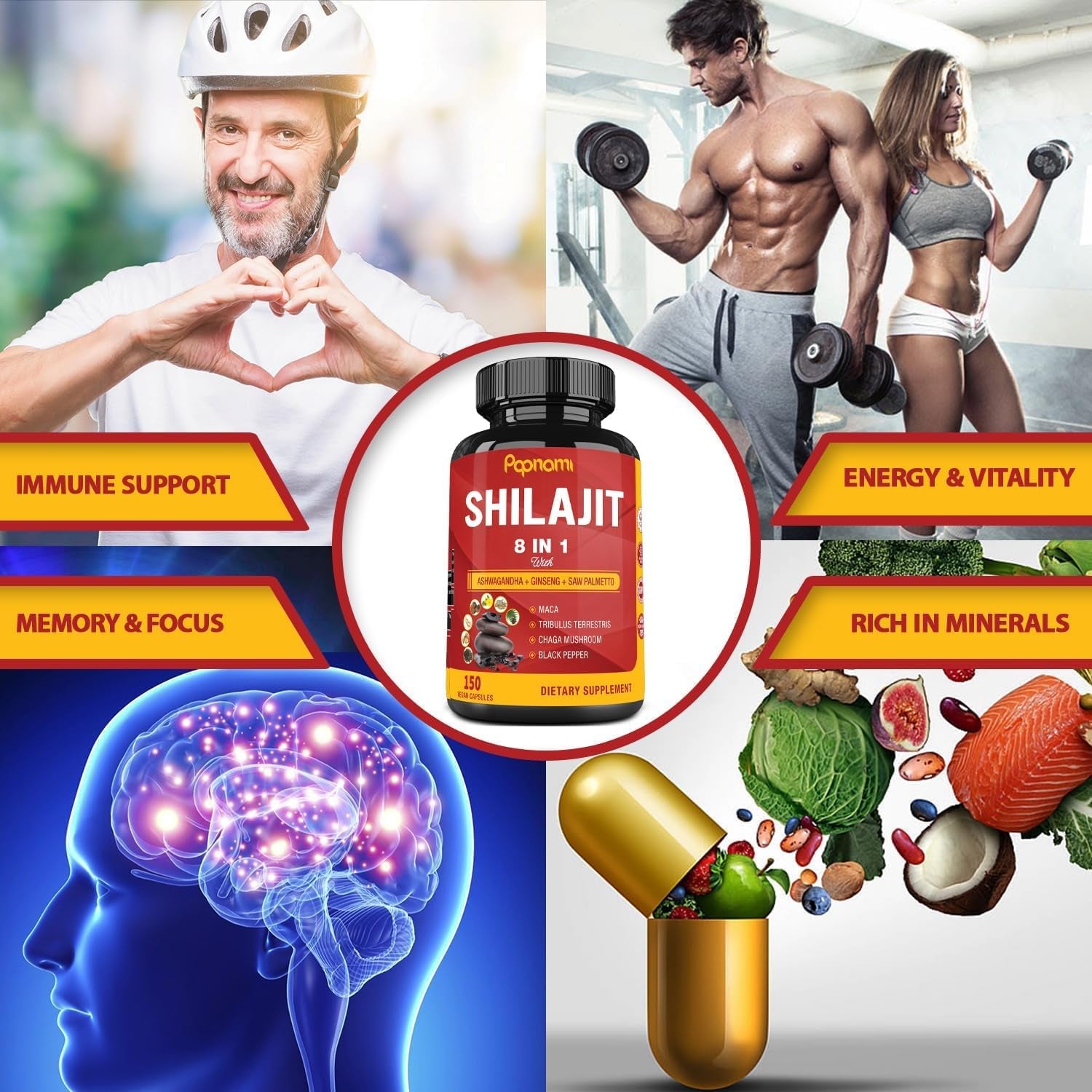 Shilajit Himalayan Supplement – 150 Capsules with Ashwagandha, Ginseng, Saw Palmetto, Maca, Tribulus, Chaga & Black Pepper - Vitamen Store