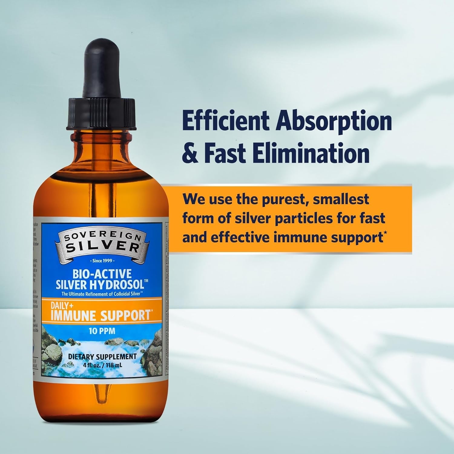 Sovereign Silver Immune Support - Colloidal Silver Mineral Supplement – Liquid Bio - Active Silver Hydrosol - 10Ppm - 4Oz (118Ml) Dropper - Vitamen Store