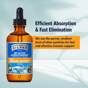 Sovereign Silver Immune Support - Colloidal Silver Mineral Supplement – Liquid Bio - Active Silver Hydrosol - 10Ppm - 4Oz (118Ml) Dropper - Vitamen Store