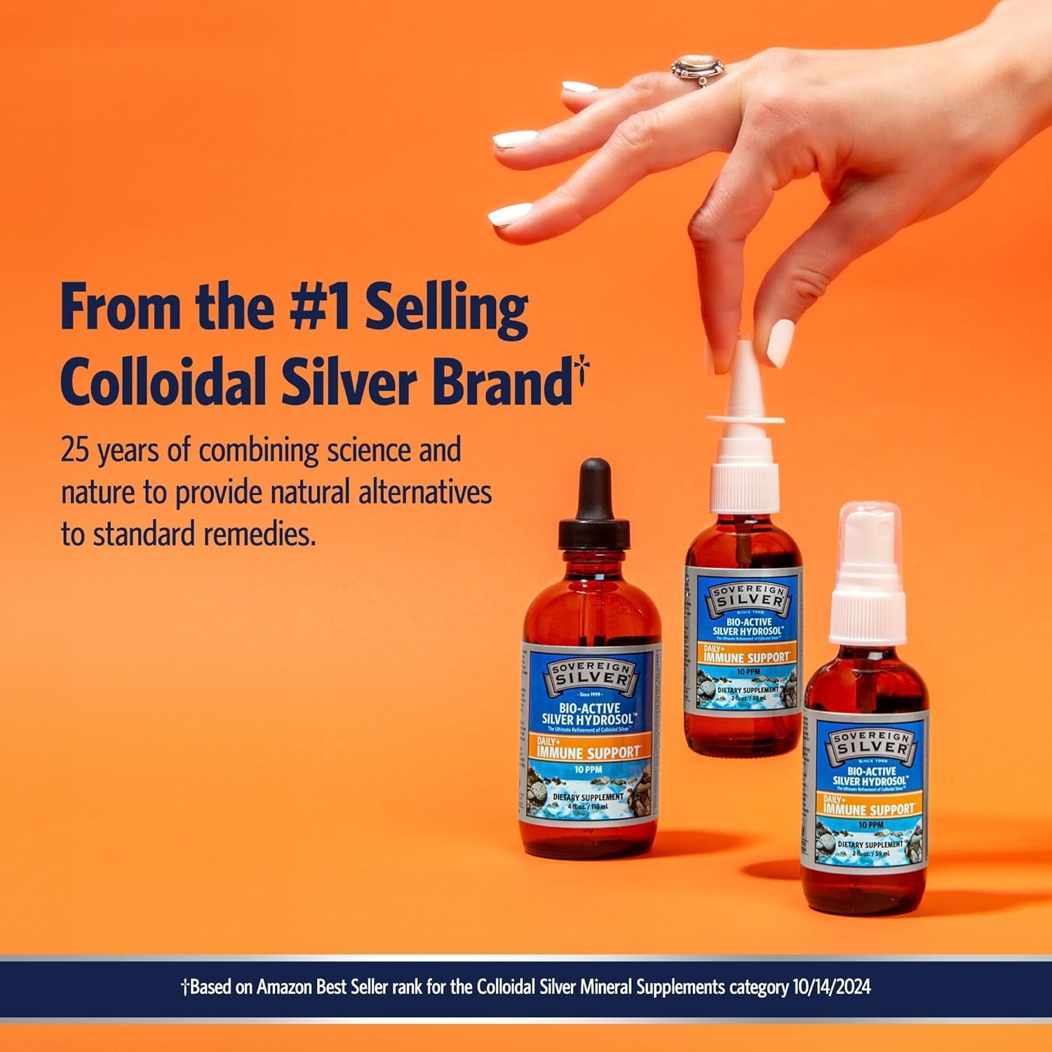Sovereign Silver Immune Support - Colloidal Silver Mineral Supplement – Liquid Bio - Active Silver Hydrosol - 10Ppm - 4Oz (118Ml) Dropper - Vitamen Store