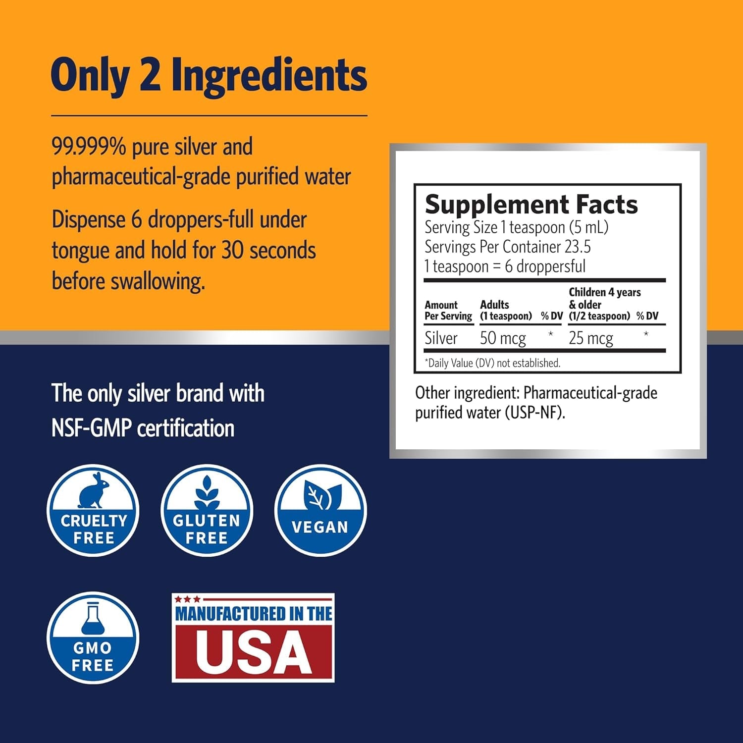 Sovereign Silver Immune Support - Colloidal Silver Mineral Supplement – Liquid Bio - Active Silver Hydrosol - 10Ppm - 4Oz (118Ml) Dropper - Vitamen Store