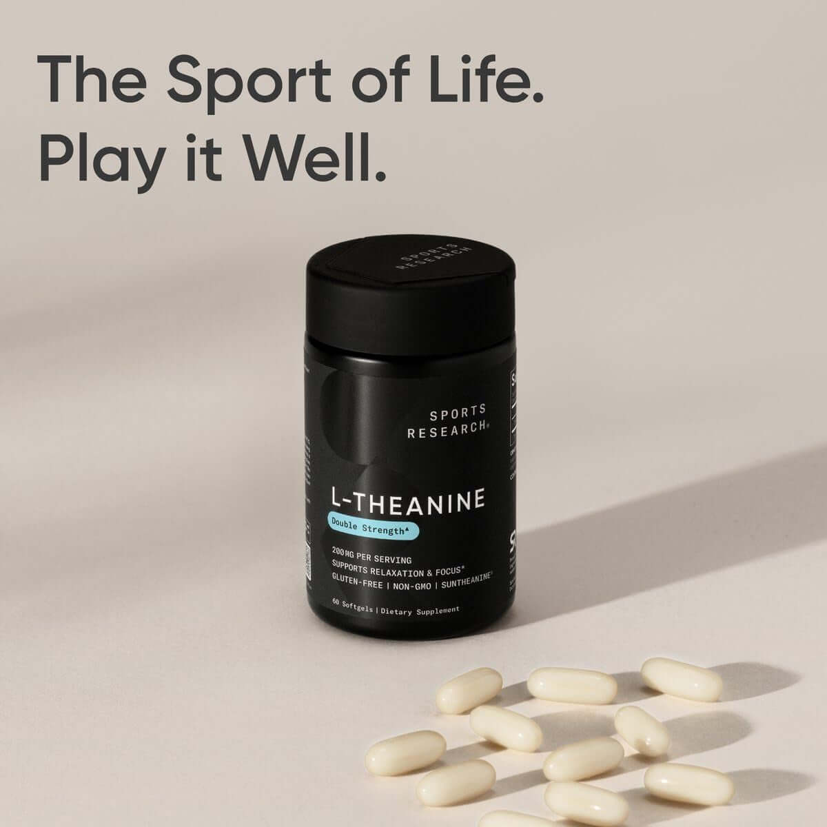 Sports Research Double Strength L - Theanine Supplement - Suntheanine Softgels for Focus, Relaxation & Alertness - Non - Drowsy Support Made with Coconut Oil, Non - Gmo & Gluten Free - 200Mg, 60 Count - Vitamen Store