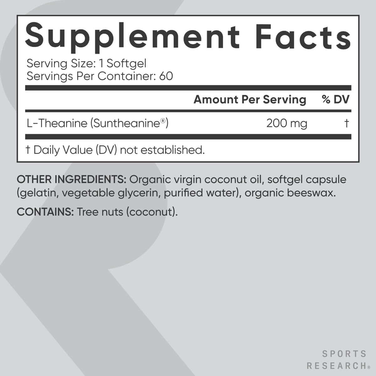 Sports Research Double Strength L - Theanine Supplement - Suntheanine Softgels for Focus, Relaxation & Alertness - Non - Drowsy Support Made with Coconut Oil, Non - Gmo & Gluten Free - 200Mg, 60 Count - Vitamen Store