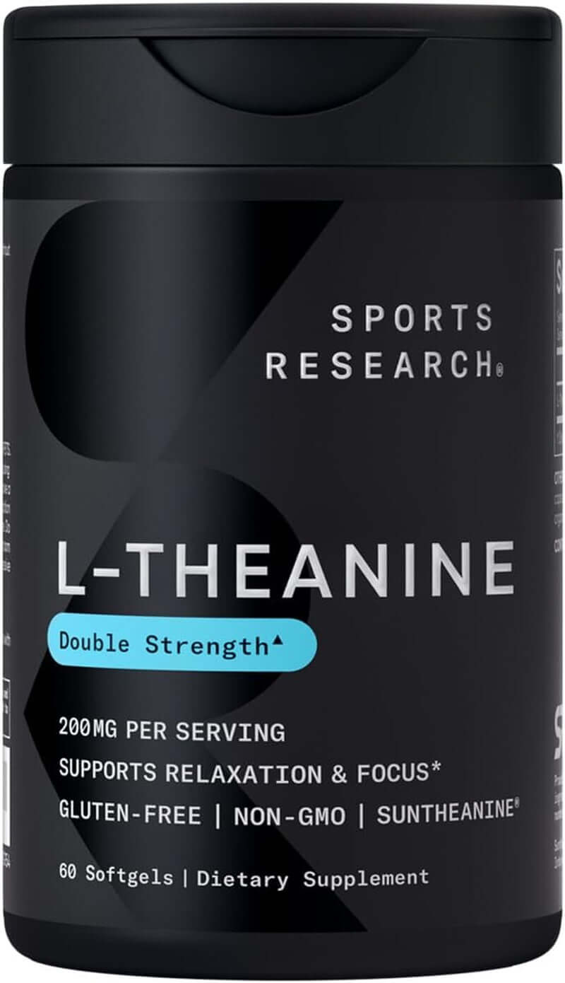 Sports Research Double Strength L - Theanine Supplement - Suntheanine Softgels for Focus, Relaxation & Alertness - Non - Drowsy Support Made with Coconut Oil, Non - Gmo & Gluten Free - 200Mg, 60 Count - Vitamen Store