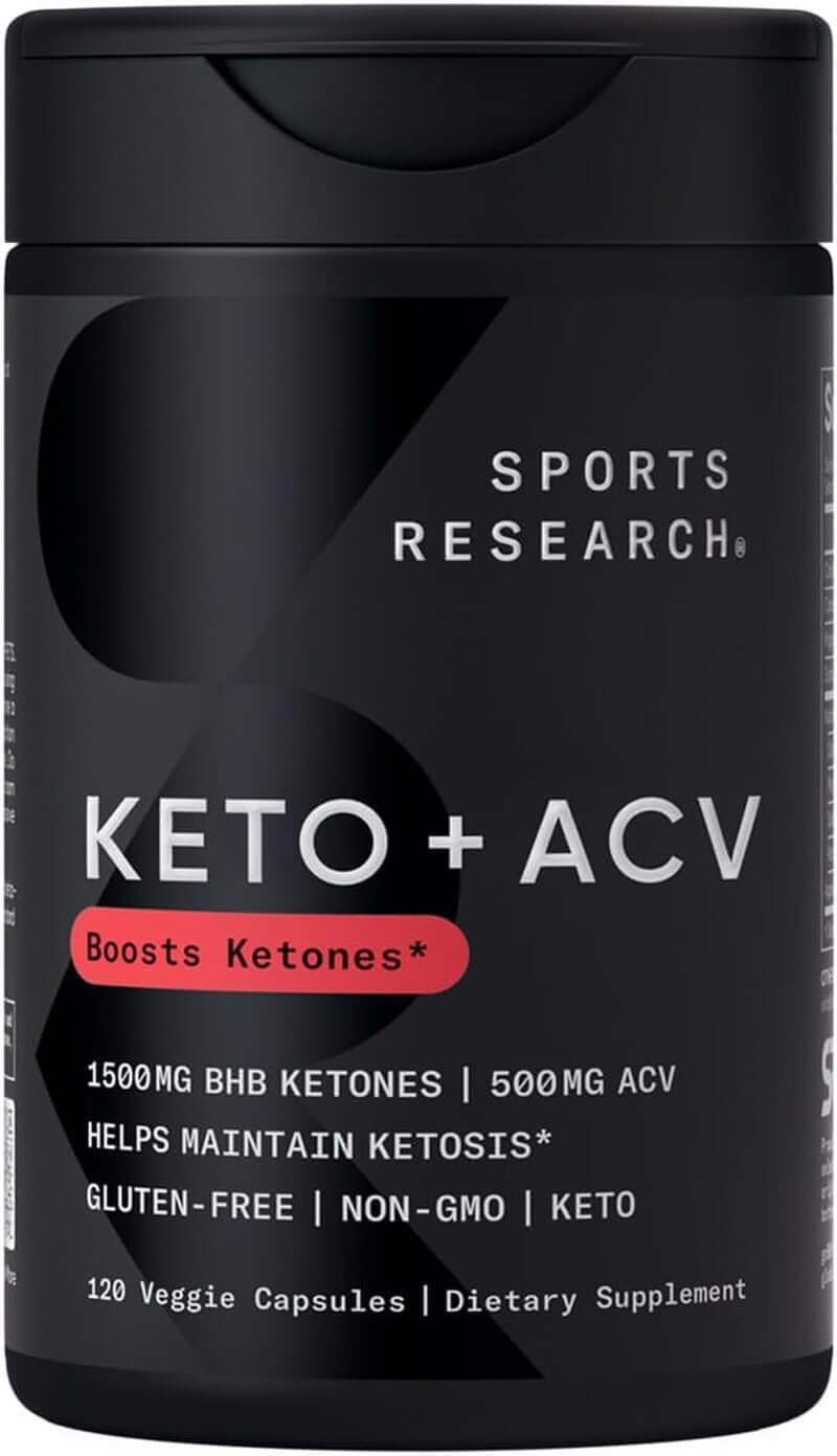 Sports Research® Keto plus ACV Capsules – 500mg Apple Cider Vinegar & 1500mg Gobhb® Exogenous Ketones – Gluten - Free, Keto Certified – 120 Veggie Capsules - Vitamen Store