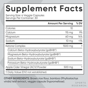 Sports Research® Keto plus ACV Capsules – 500mg Apple Cider Vinegar & 1500mg Gobhb® Exogenous Ketones – Gluten - Free, Keto Certified – 120 Veggie Capsules - Vitamen Store