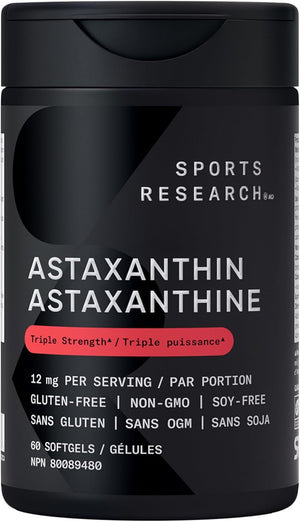 Sports Research Triple Strength Astaxanthin 12Mg with Organic Coconut Oil - Antioxidant Supplement, Non - Gmo Verified & Gluten Free - 60 Softgels - Vitamen Store