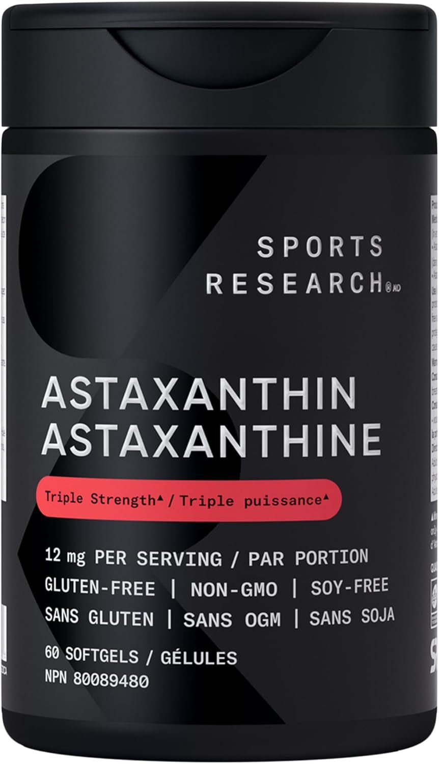 Sports Research Triple Strength Astaxanthin 12Mg with Organic Coconut Oil - Antioxidant Supplement, Non - Gmo Verified & Gluten Free - 60 Softgels - Vitamen Store