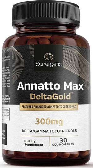 Sunergetic Premium Annatto Tocotrienol Supplement – with Deltagold – Tocotrienols Vitamin E 300 Mg – Supports Liver, Immune & Heart Health - Delta + Gamma Tocotrienols (30 Liquid Capsules) - Vitamen Store