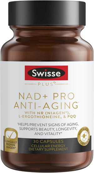 Swisse NAD+ Pro Anti - Aging | Featuring Clinically Proven 300Mg Niagen® | L - Ergothioneine & PQQ | Supports Beauty, Longevity & Vitality | 30 Capsules - Vitamen Store