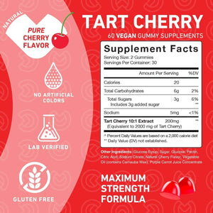 Tart Cherry Gummies – Raw Juice Extract – Non - GMO, Gluten - Free, Vegan – 60 Count - Vitamen Store