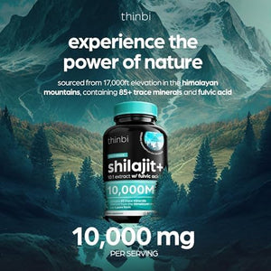 Thinbi Pure Himalayan Shilajit – 10,000MG Maximum Potency – Organic Capsules with Fulvic Acid & Trace Minerals – 90 Count - Vitamen Store