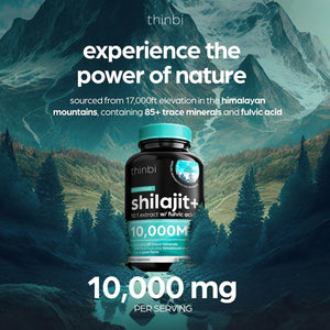 Thinbi Pure Himalayan Shilajit – 10,000MG Maximum Potency – Organic Capsules with Fulvic Acid & Trace Minerals – 90 Count - Vitamen Store