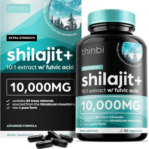 Thinbi Pure Himalayan Shilajit – 10,000MG Maximum Potency – Organic Capsules with Fulvic Acid & Trace Minerals – 90 Count - Vitamen Store
