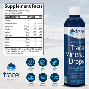 Trace Minerals Concentrace Trace Mineral Drops - Aids Hydration & Electrolyte Restoration - Unflavored - Original, 4 Fl Oz (48 Servings) - Vitamen Store