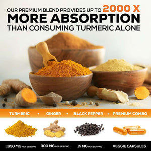 Turmeric Curcumin 1950mg – Organic Turmeric & Ginger, 95% Curcuminoids with Black Pepper (Bioperine) – Vegan, Non‑GMO – Bottled in USA – 240 Capsules - Vitamen Store