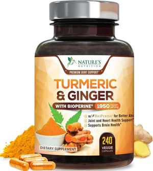Turmeric Curcumin 1950mg – Organic Turmeric & Ginger, 95% Curcuminoids with Black Pepper (Bioperine) – Vegan, Non‑GMO – Bottled in USA – 240 Capsules - Vitamen Store
