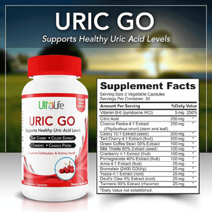 URIC GO Dietary Supplement – Tart Cherry, Chanca Piedra, Cranberry, Turmeric & Celery Seed Capsules - Vitamen Store