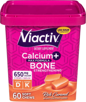 Viactiv Calcium +Vitamin D3 Supplement Soft Chews, Caramel, 60 Chews - Calcium Dietary Supplement for Bone Health - Vitamen Store