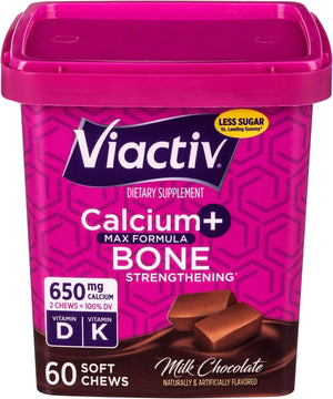 Viactiv Calcium +Vitamin D3 Supplement Soft Chews, Milk Chocolate, 60 Chews - Calcium Dietary Supplement for Bone Health - Vitamen Store