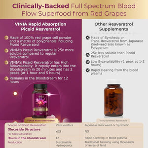 VINIA 12 - Hour Long - Lasting Piceid Resveratrol Supplement – 30 - Day Supply, Keto Friendly, Vegan & Non - GMO - Vitamen Store