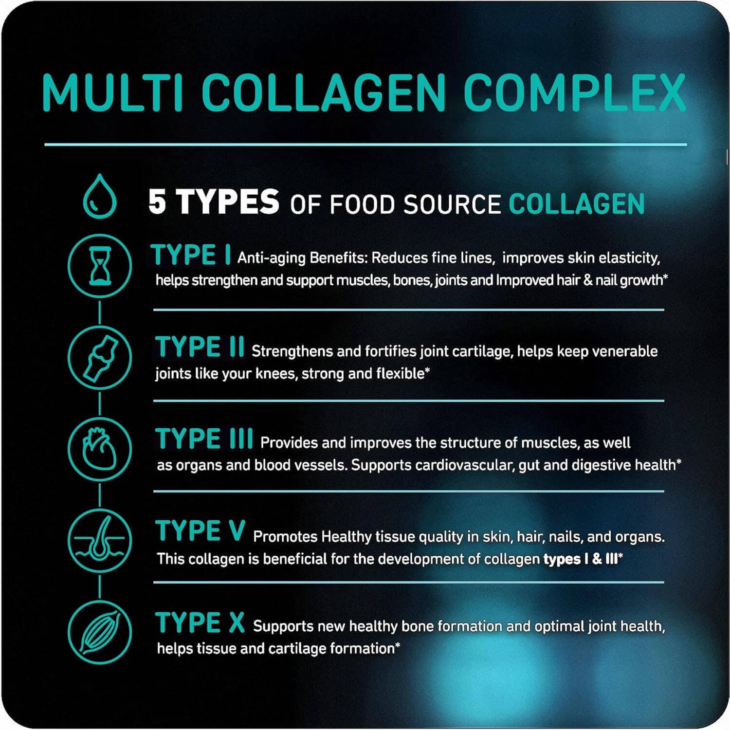 Vital Vitamins Multi Collagen Complex (2 Pack) - Type I, II, III, V, X, Grass Fed, Non - Gmo, 300 Capsules - Vitamen Store