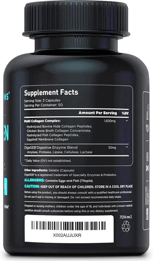 Vital Vitamins Multi Collagen Complex (2 Pack) - Type I, II, III, V, X, Grass Fed, Non - Gmo, 300 Capsules - Vitamen Store