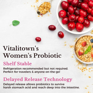 Vitalitown Probiotics for Women – 120 Billion CFUs, 30 Strains with Prebiotics, Digestive Enzymes & Cranberry – Vegan, 30 Delayed Release Capsules - Vitamen Store