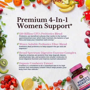 Vitalitown Probiotics for Women – 120 Billion CFUs, 30 Strains with Prebiotics, Digestive Enzymes & Cranberry – Vegan, 30 Delayed Release Capsules - Vitamen Store