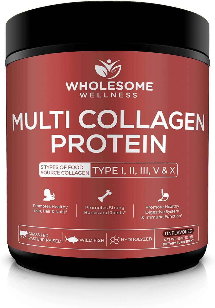 Wholesome Wellness Multi Collagen Protein Powder Hydrolyzed (Type I II III V X) Grass - Fed All - In - One Super Bone Broth + Peptides - Premium Blend of Beef, Chicken, Wild Fish, Eggshell, 58 Servings - Vitamen Store