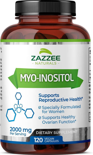 Zazzee Myo - Inositol Capsules – 2000 mg per Serving – 120 Vegan Capsules – Ideal for 40:1 Ratio – Non - GMO, All - Natural, 100% Vegetarian - Vitamen Store