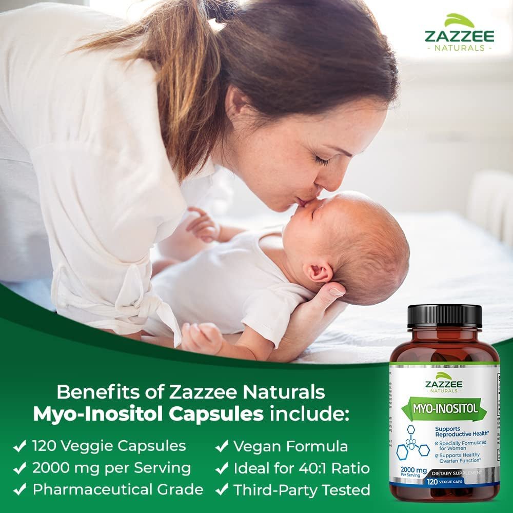 Zazzee Myo - Inositol Capsules – 2000 mg per Serving – 120 Vegan Capsules – Ideal for 40:1 Ratio – Non - GMO, All - Natural, 100% Vegetarian - Vitamen Store