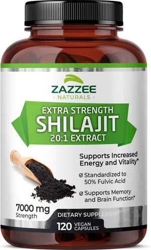 Zazzee Organic Himalayan Shilajit 20:1 Extract – 7000 mg per Capsule – 50% Fulvic Acid – 120 Servings – Rich in Trace Minerals – Non - GMO – Vegan – Made in USA - Vitamen Store